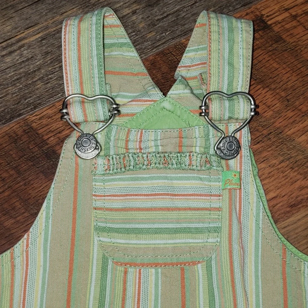 The Children's Place Green and Orange Striped Overall Dress, Size 18 Months - Picture 3 of 6